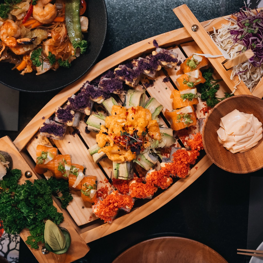 Elegant sushi presentation at Mizu restaurant